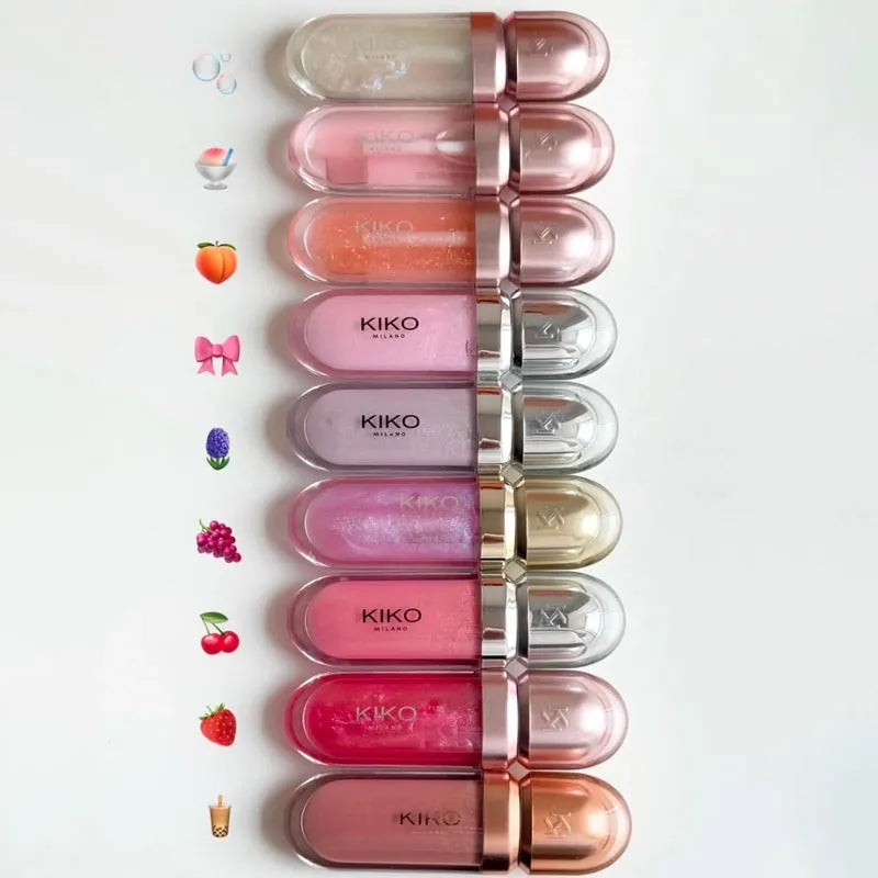 KIKO Brillo Labial Líquido 3D Transparente, Efecto Espejo, Nutritivo, Labios Voluminosos, Larga Duración, Tono Té con Leche/Pasta de Frijol